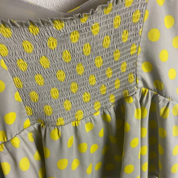 Zara Size Medium Grey Yellow Polka Dot Smocked Peplum Tank Top Cami Coquette - Picture 3 of 7